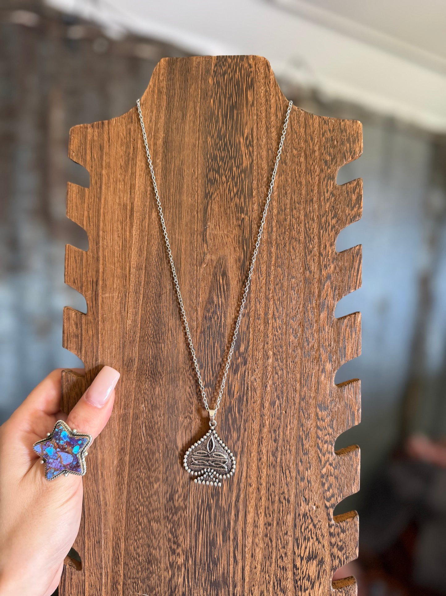 Boot Stitch Spade Necklace