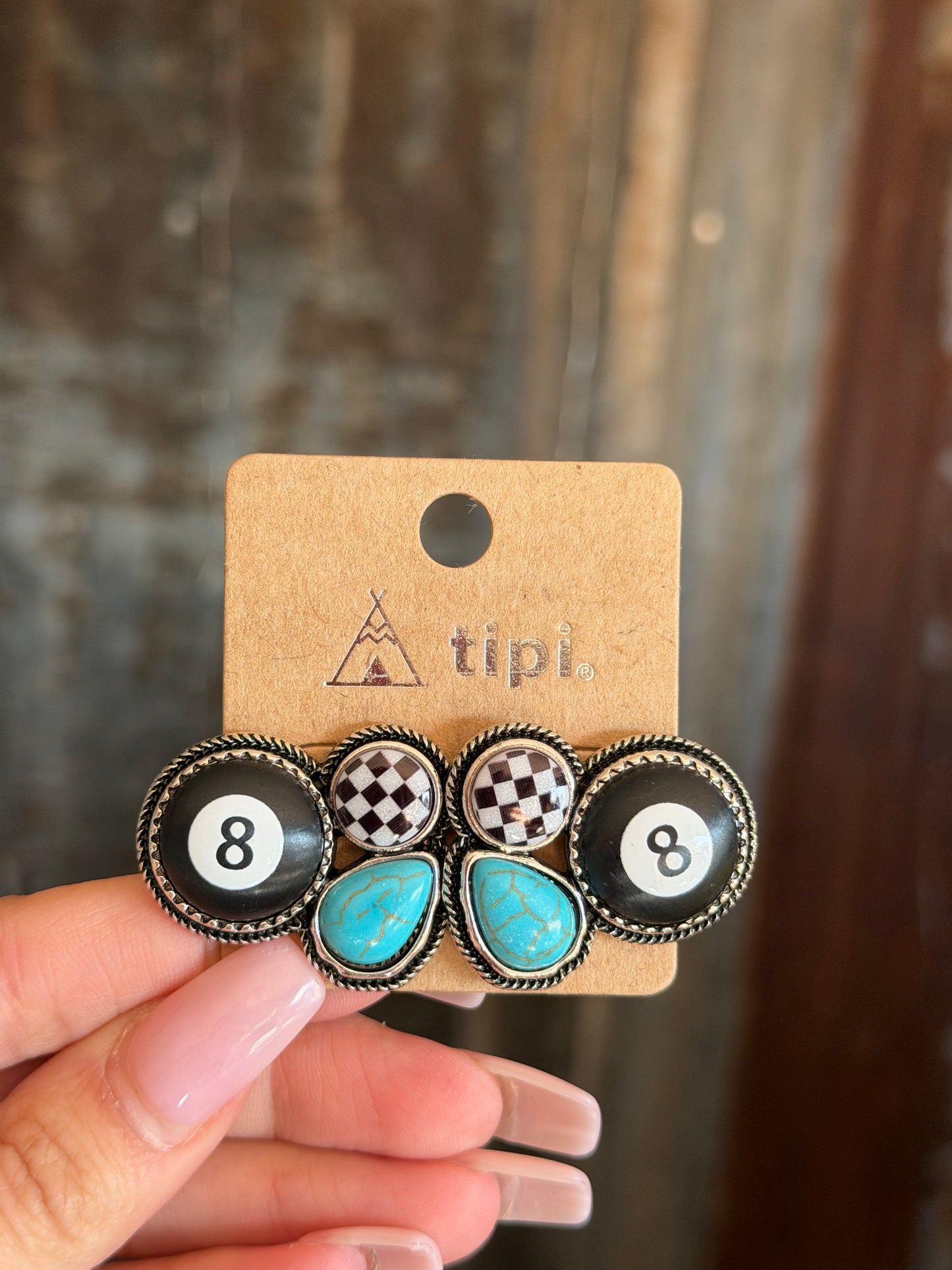 8 Ball / Checkered Stud Earrings