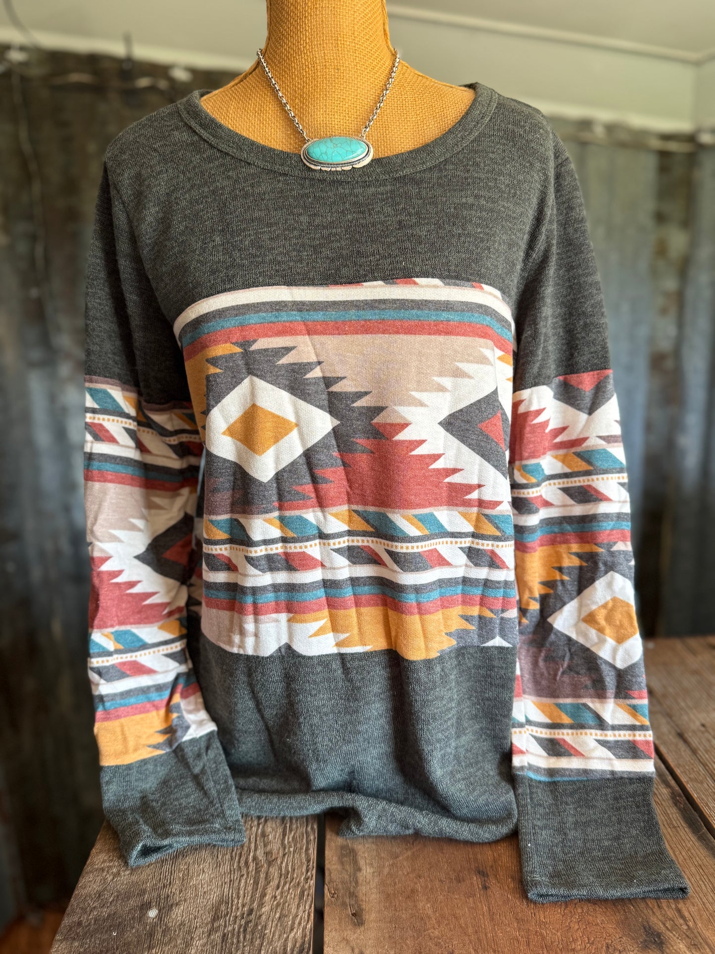 Green Aztec Long Sleeve