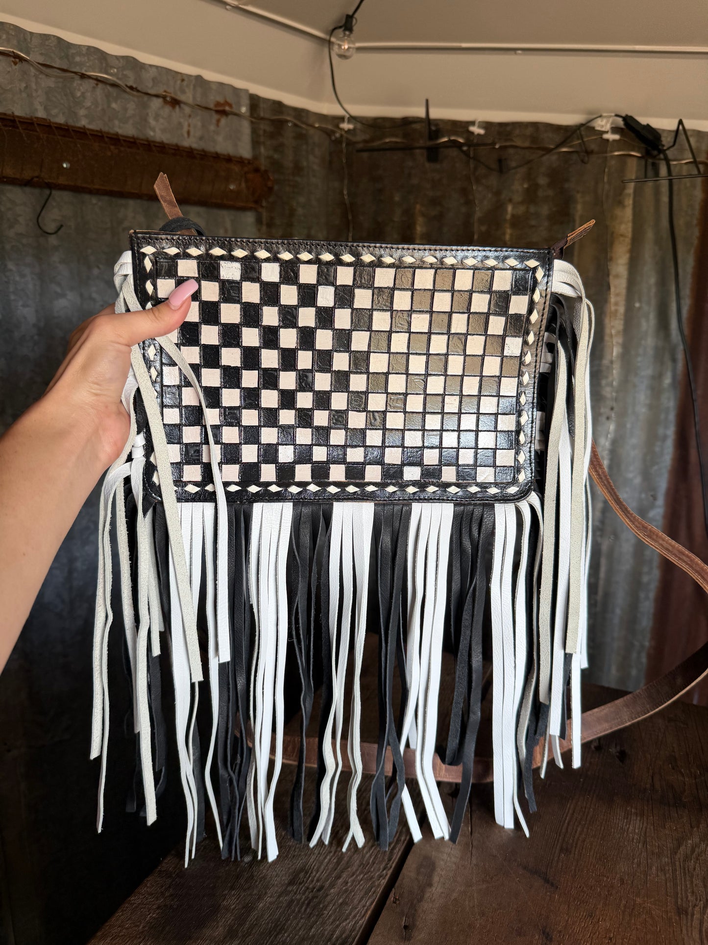 Checkered Fringe Purse