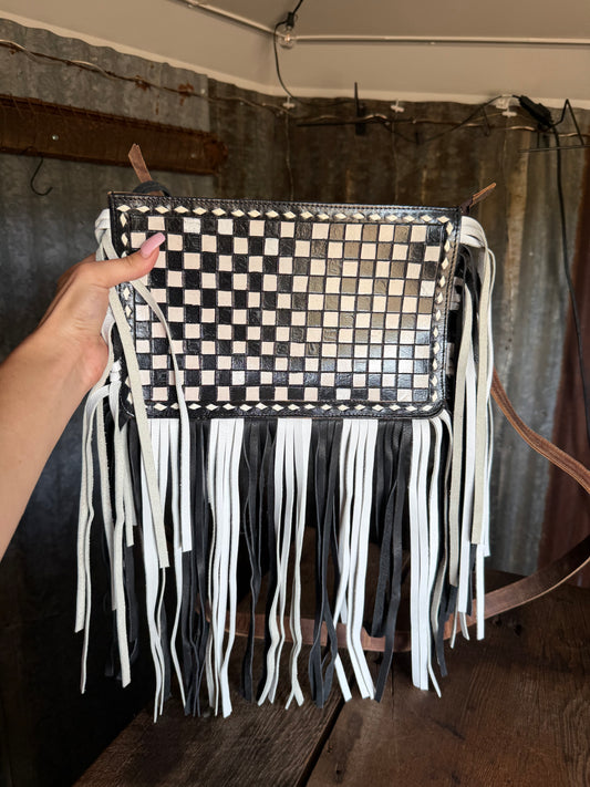 Checkered Fringe Purse