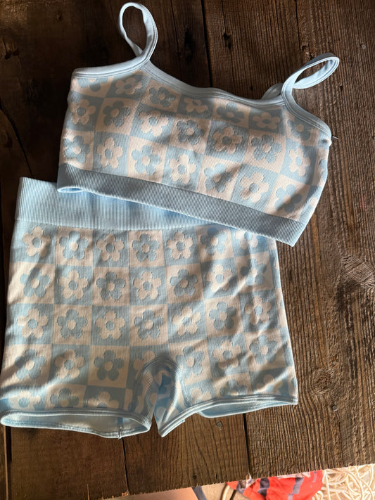 Flower Checkered Set - Blue
