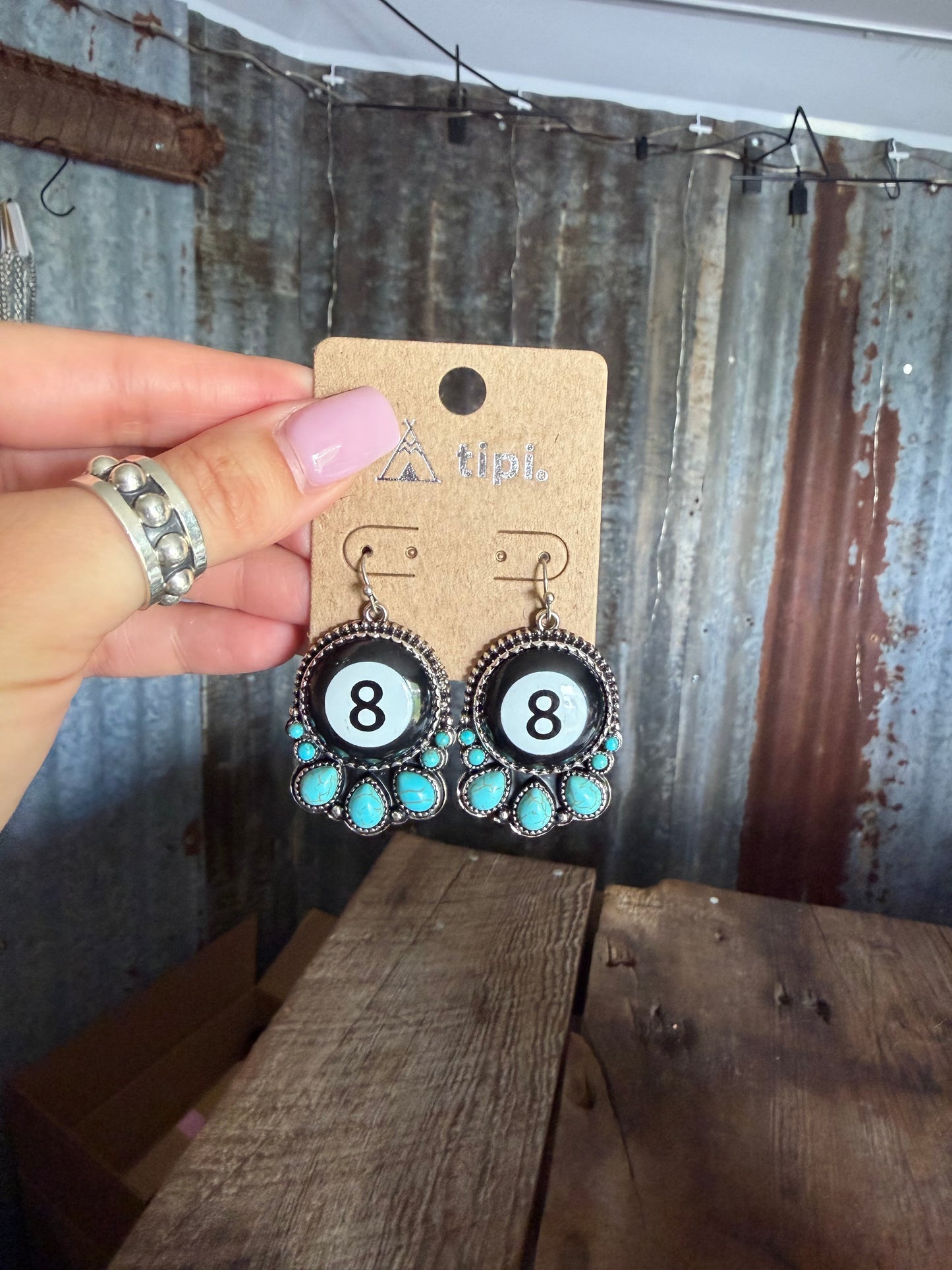 8 Ball & Turquoise Earrings