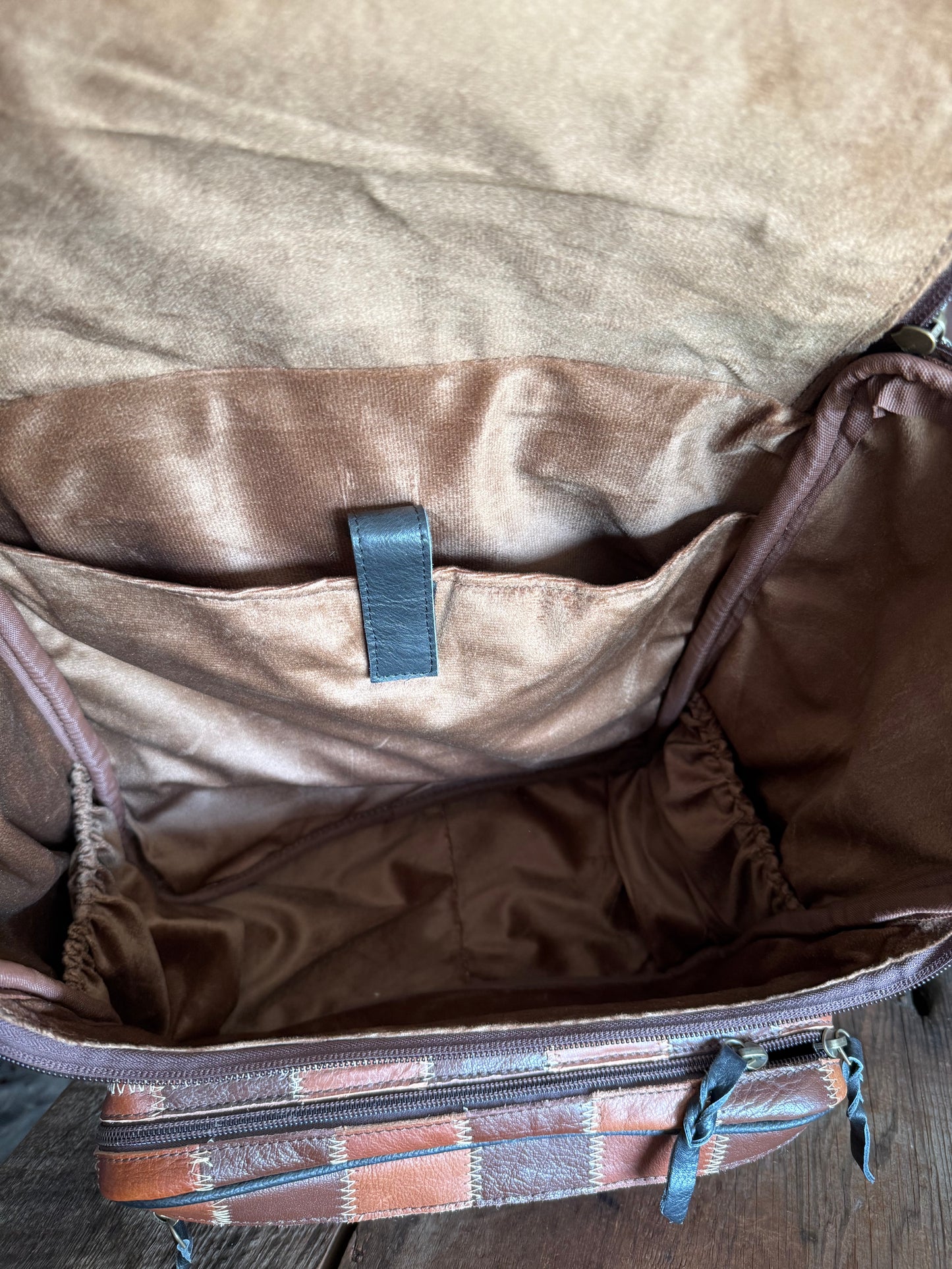 Brown Checkered Leather Backpack