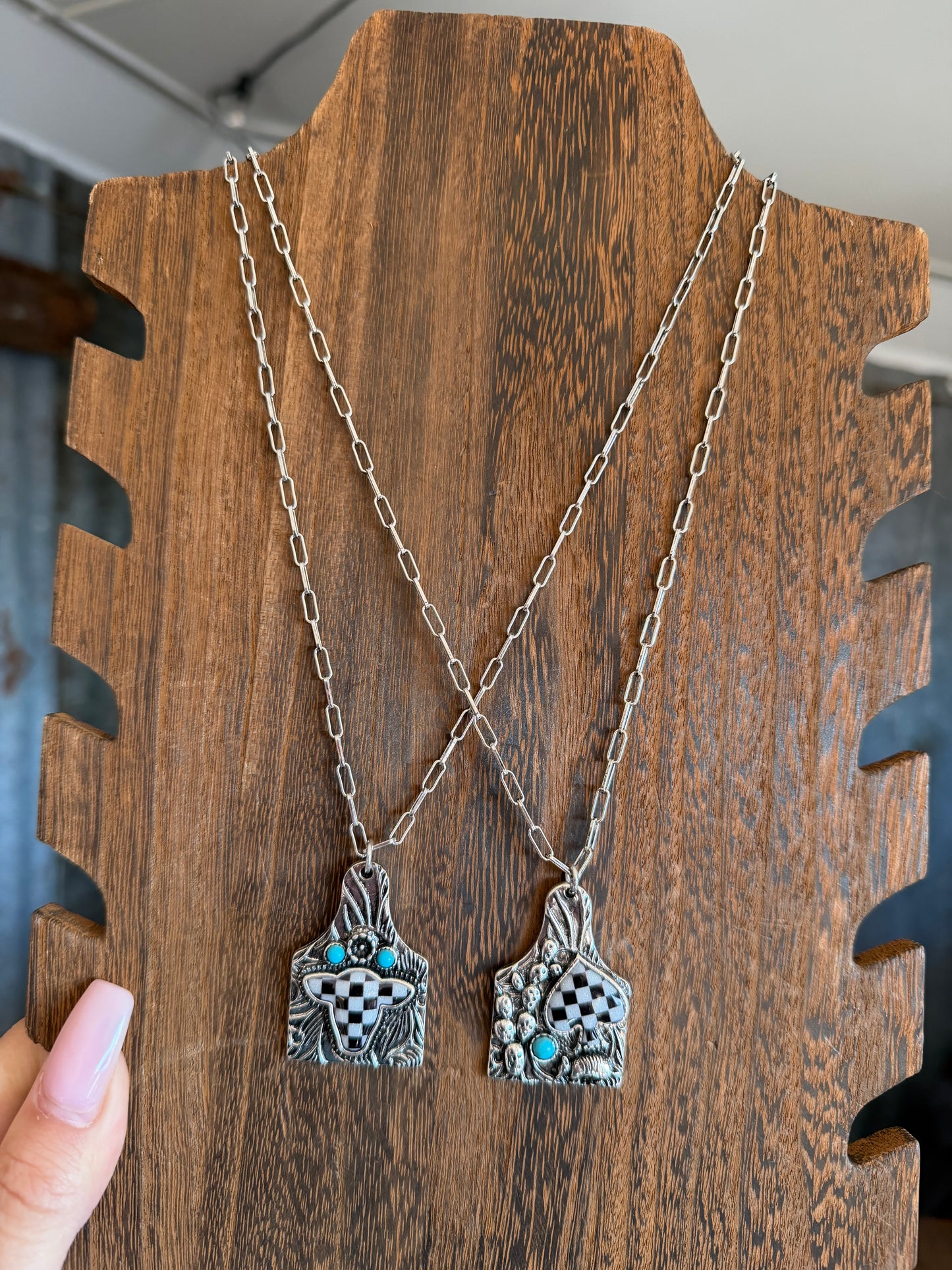 Ear Tag Checkered Necklace