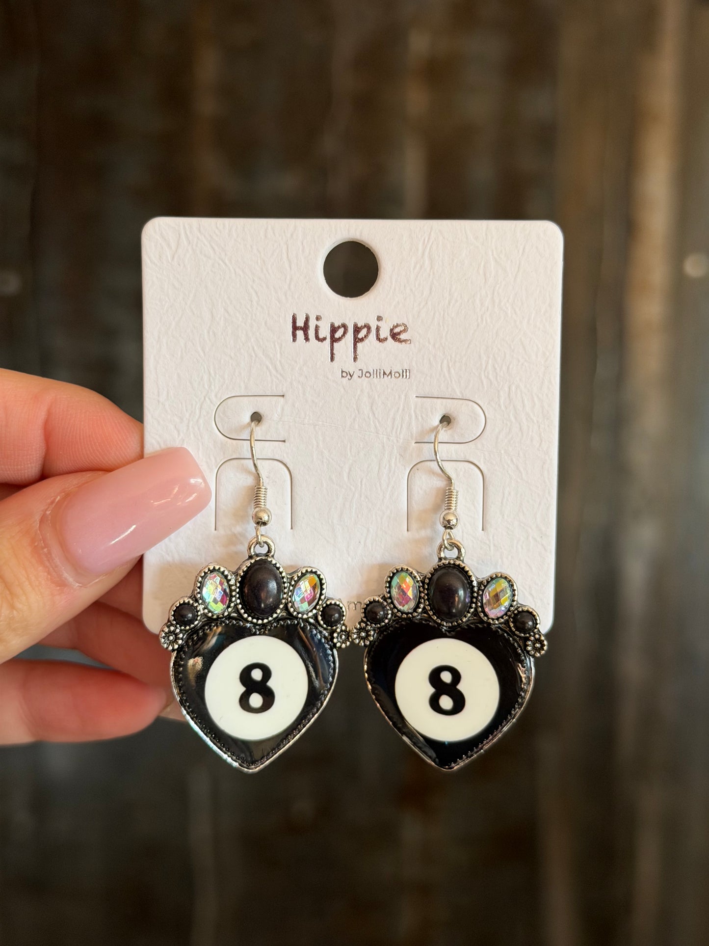 8 Ball Heart Earrings - Black