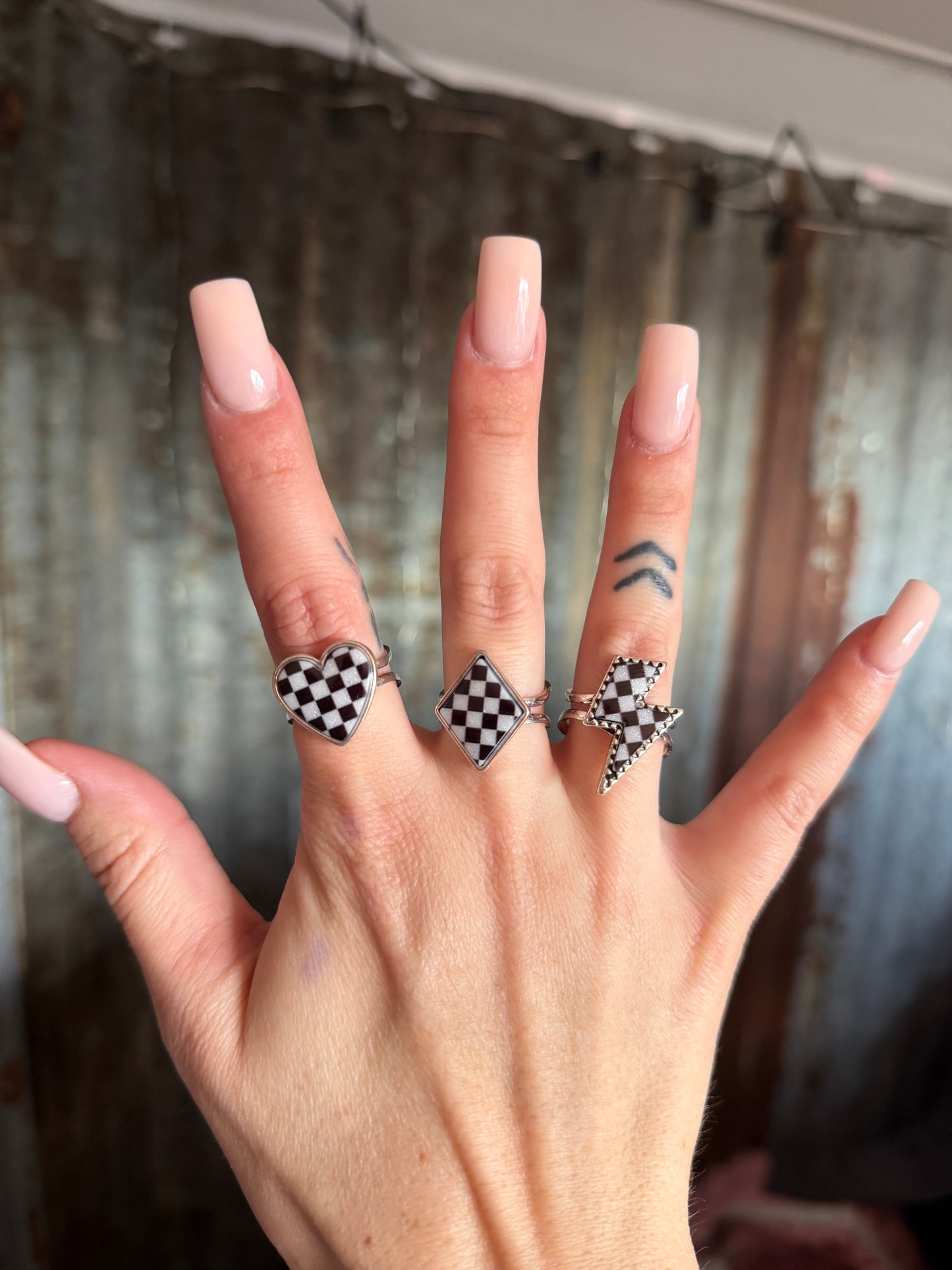 Adjustable Checkered Rings