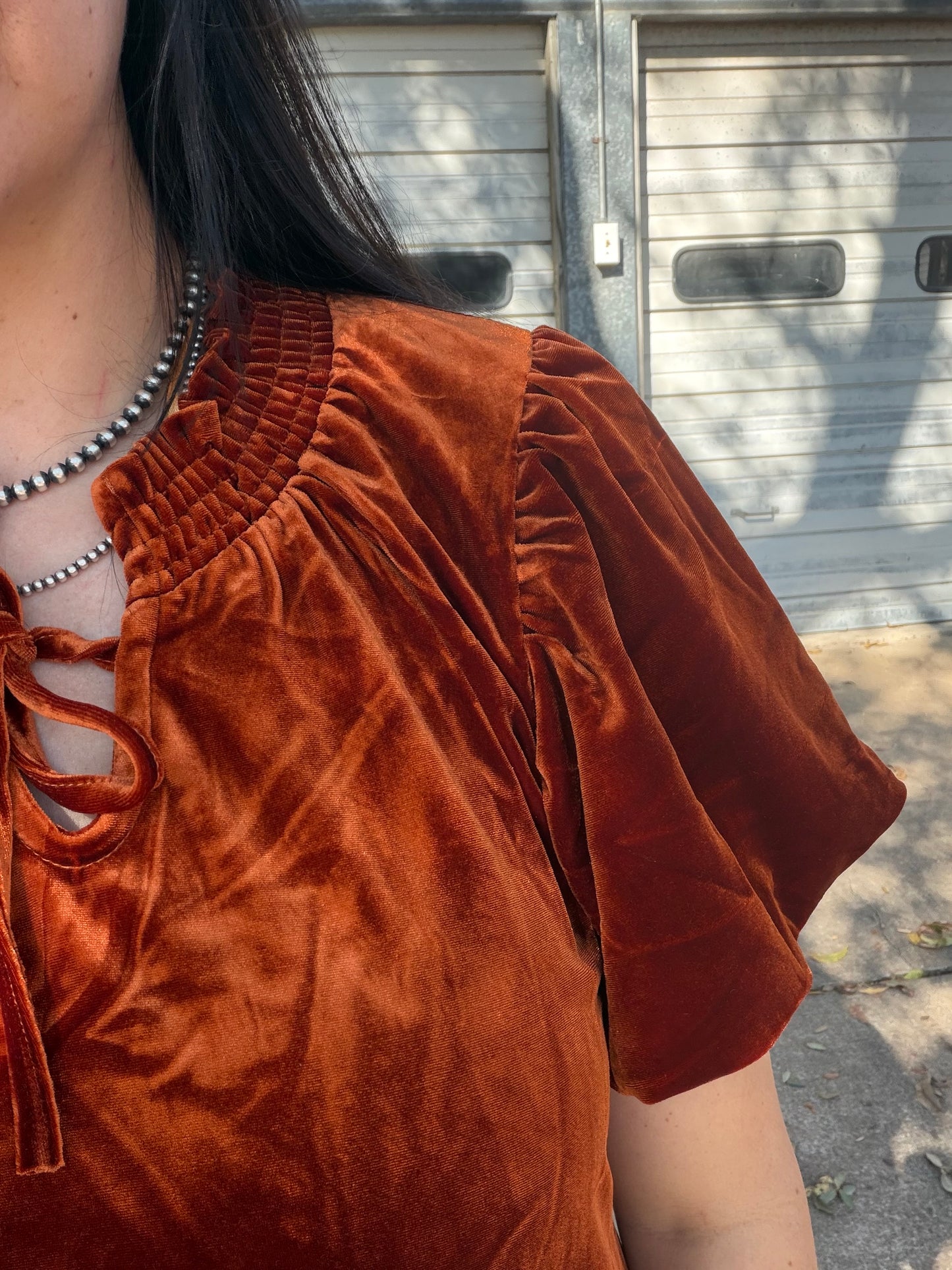 Holiday Velvet Dress - Rust