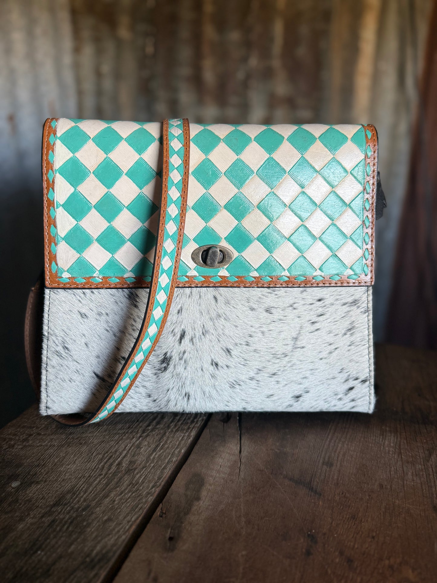 Checkered & Cowhide Cross Body