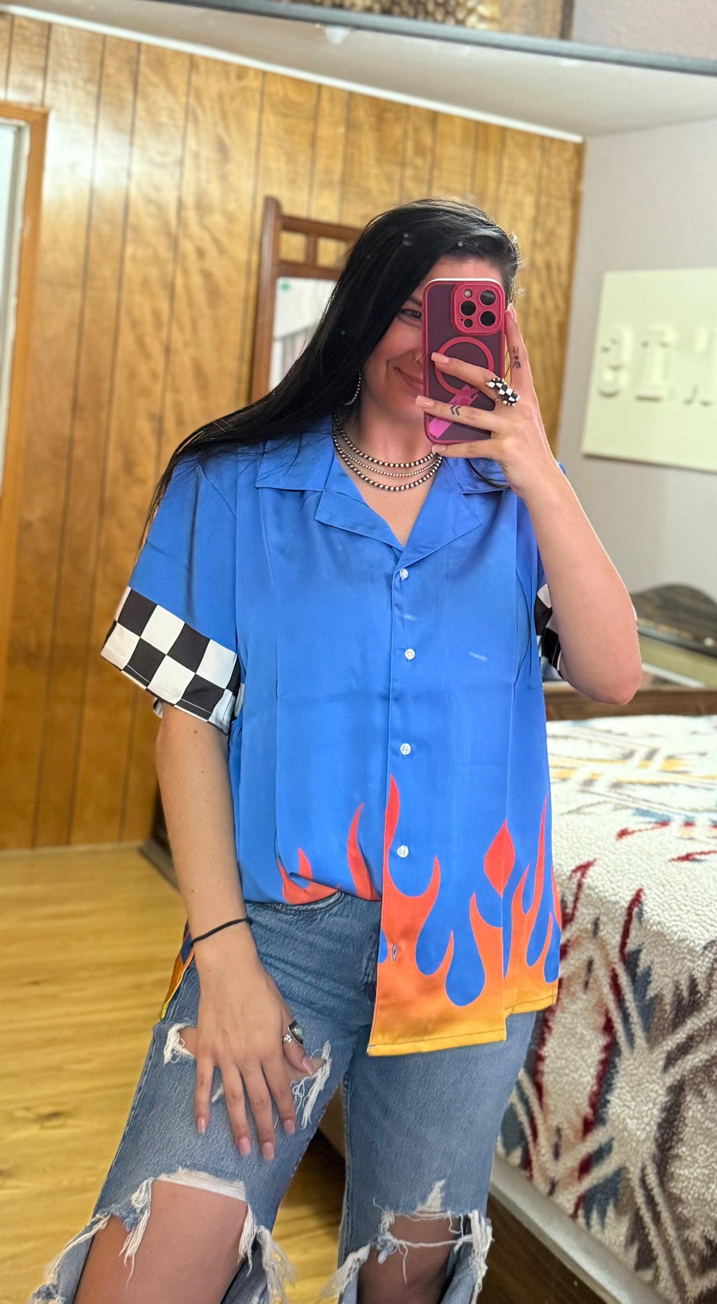 Blue Checkered Flame Top