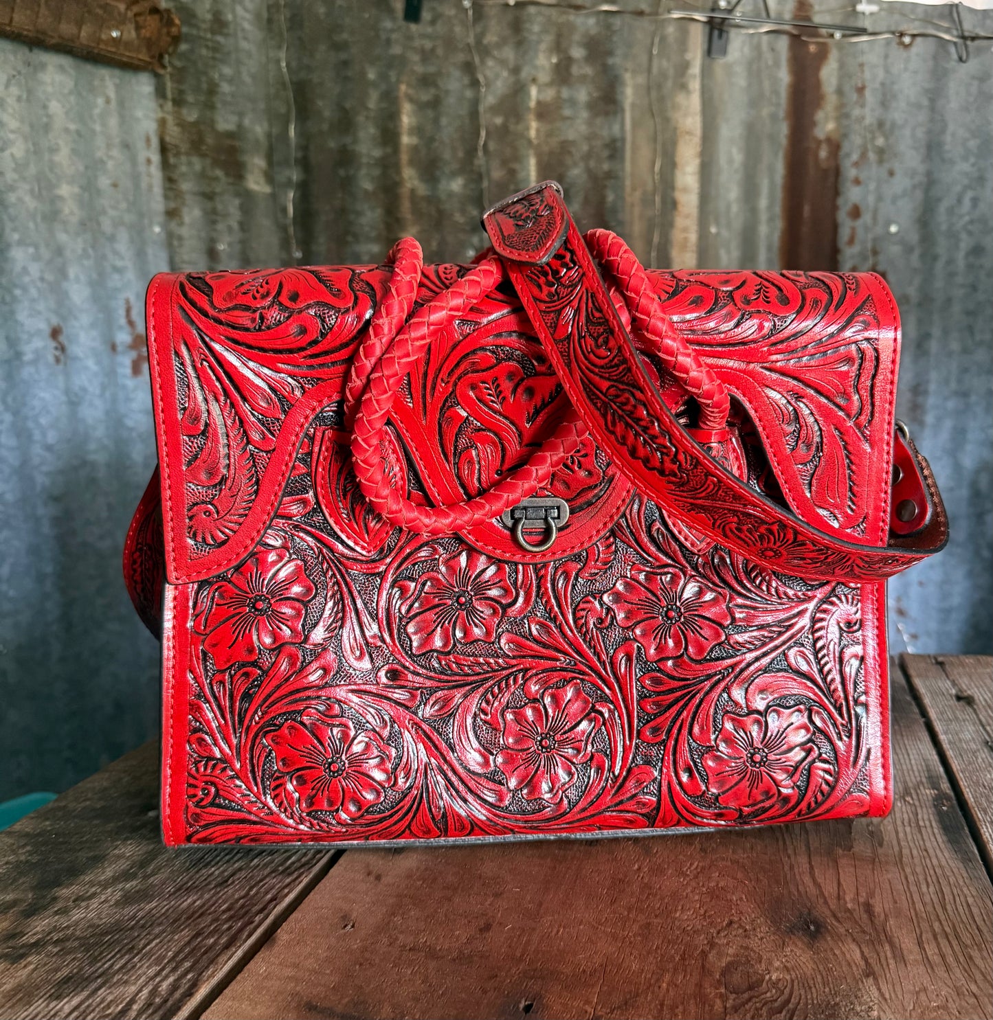 Tooled Tilly Purse or Crossbody - Red