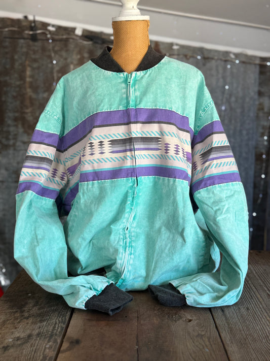 Retro Bomber Jacket - Turquoise