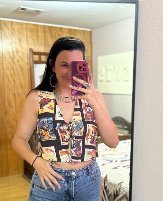 Cowboy Stamp Front Tie Vest