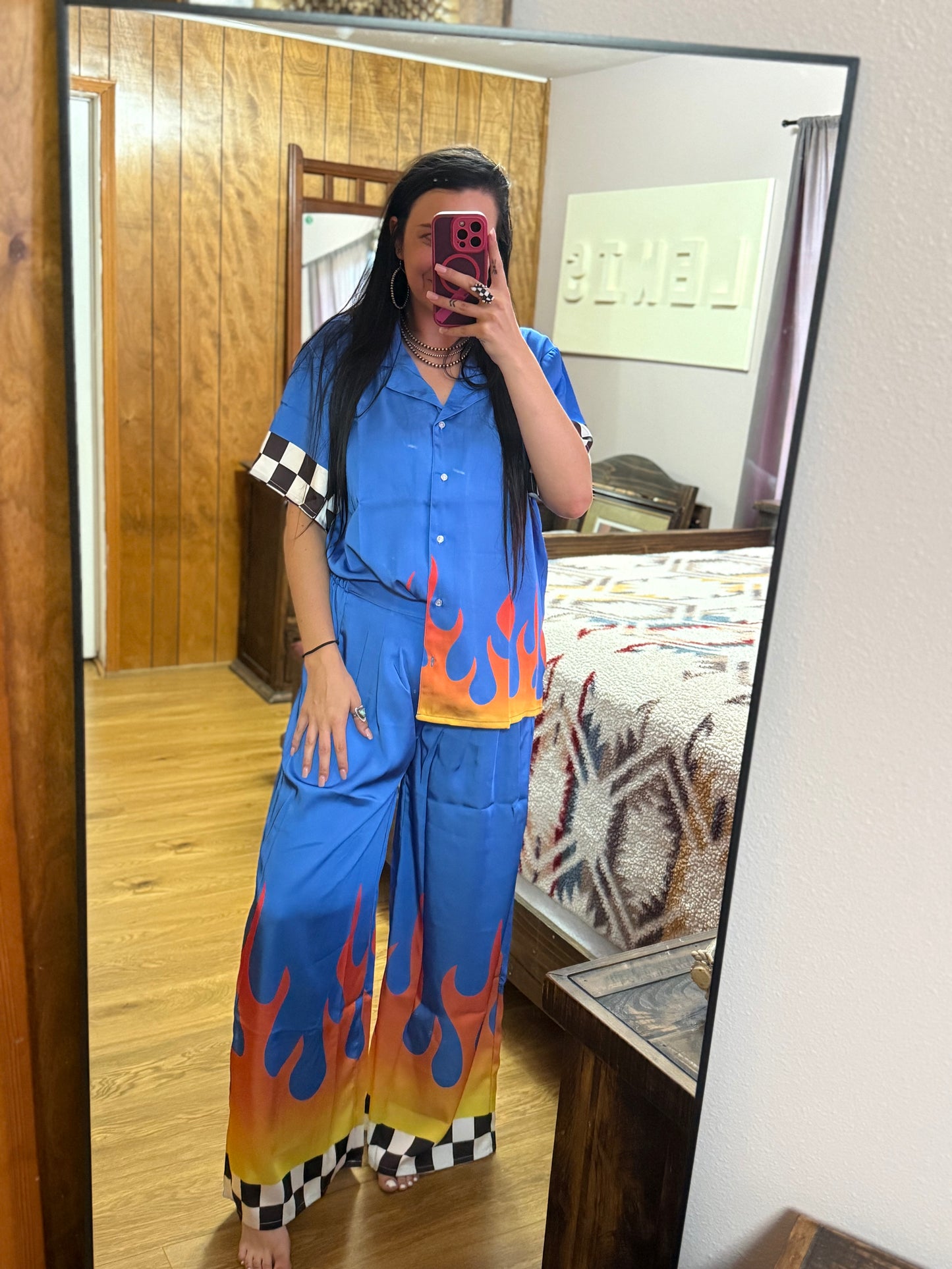 Blue Checkered Flame Pants