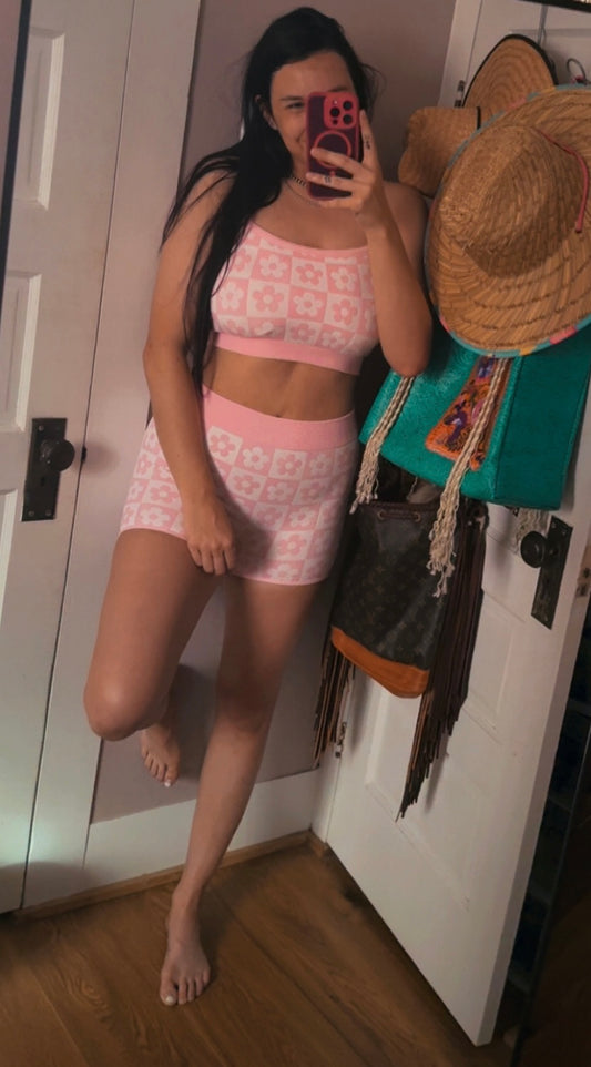 Flower Checkered Set - Pink