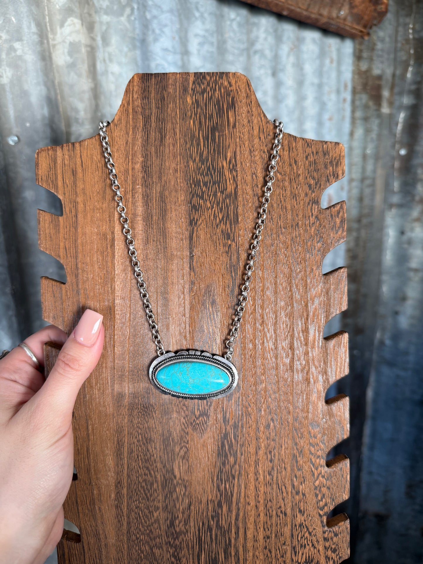 Turquoise Bar Necklace- 1 Round Stone
