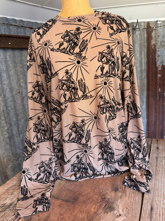 Long Sleeve Mesh Top - Brown / Black