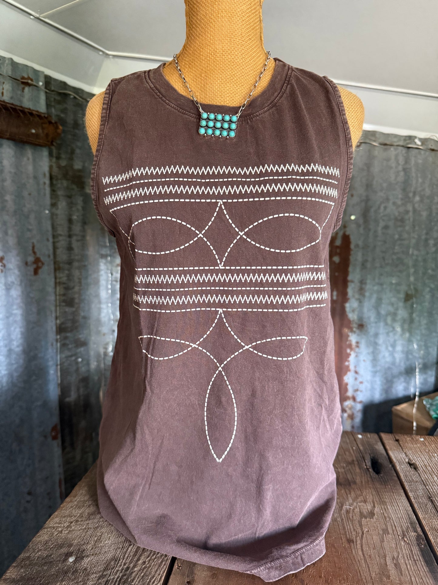 Boot Stitch Tank - Chocolate