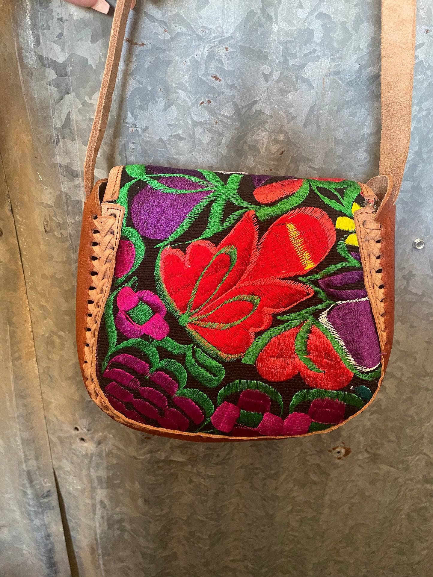 Embroidered Leather Crossbody