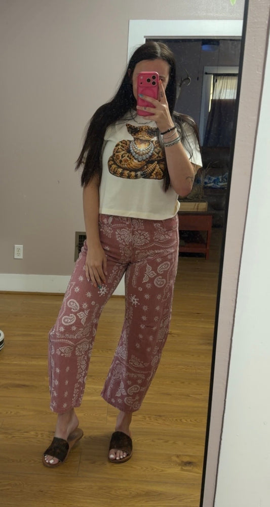 Paisley Barrel Denim Pants - Mauve