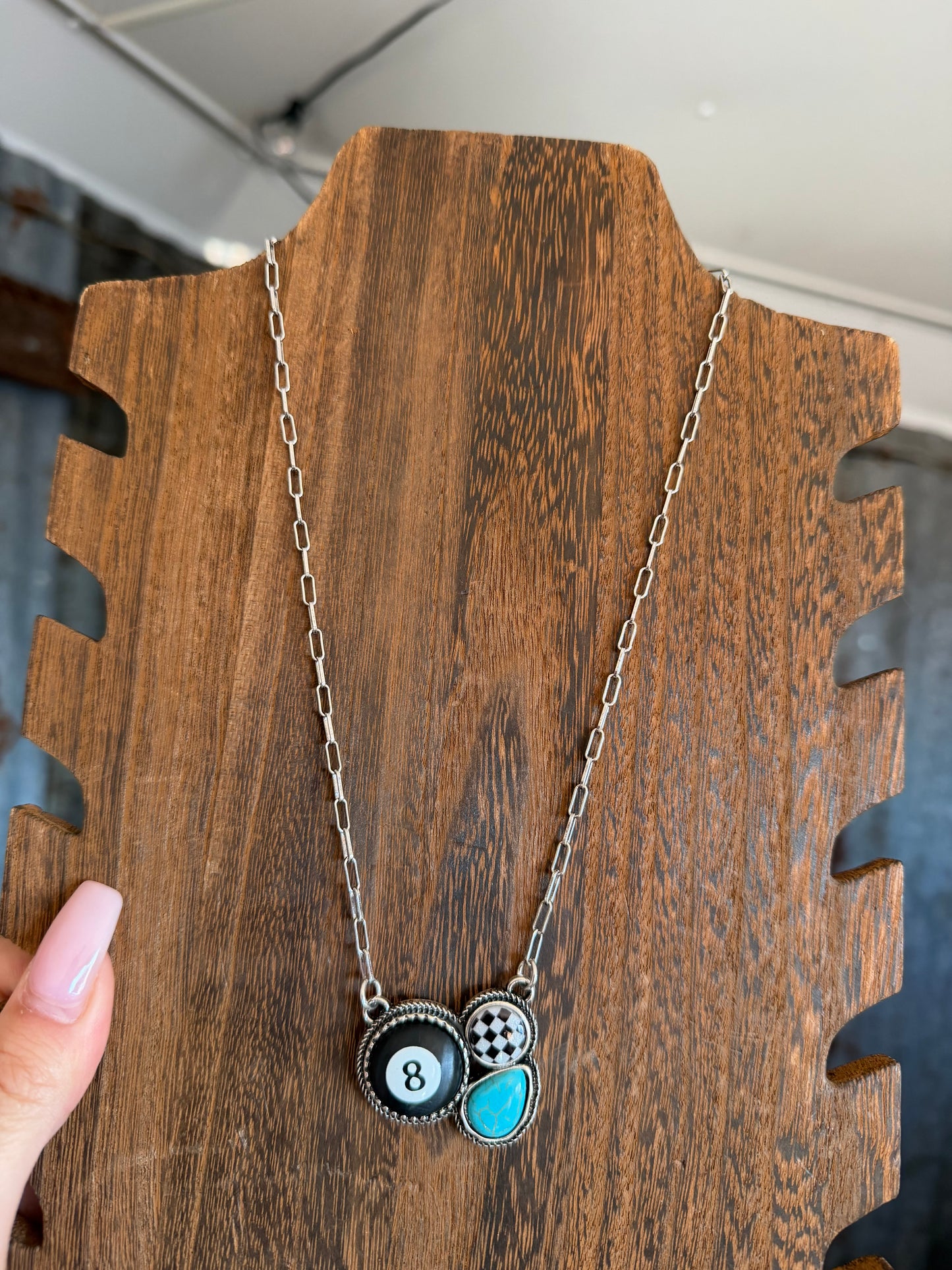 8 Ball w/ Checkered Necklace