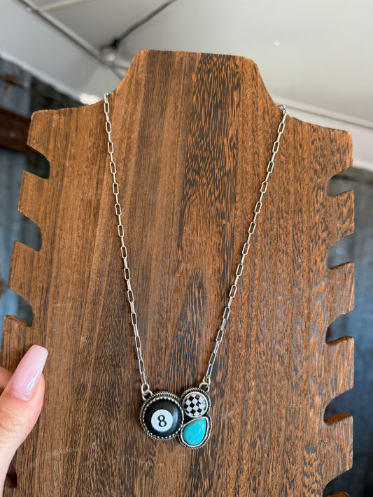 8 Ball w/ Checkered Necklace