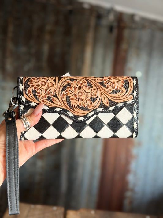 Tooled / Checkered Wallet Wristlet