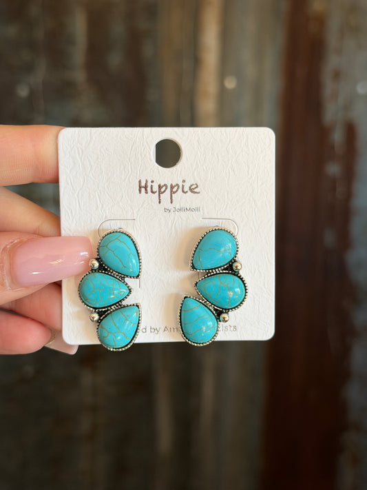 3 Stone Cluster Earrings