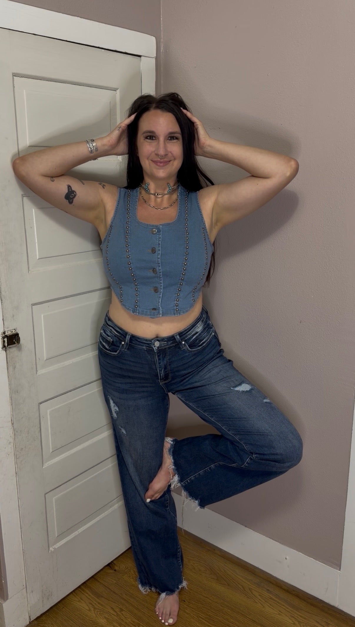 Studded Denim Vest