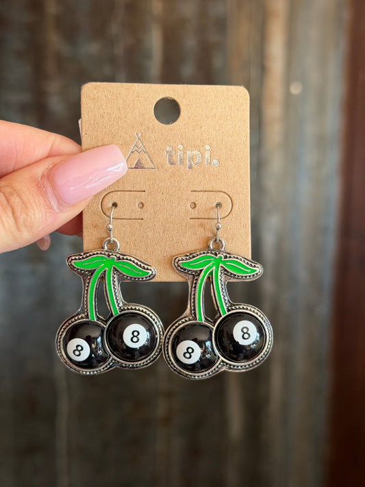 8 Ball Cherry Earrings