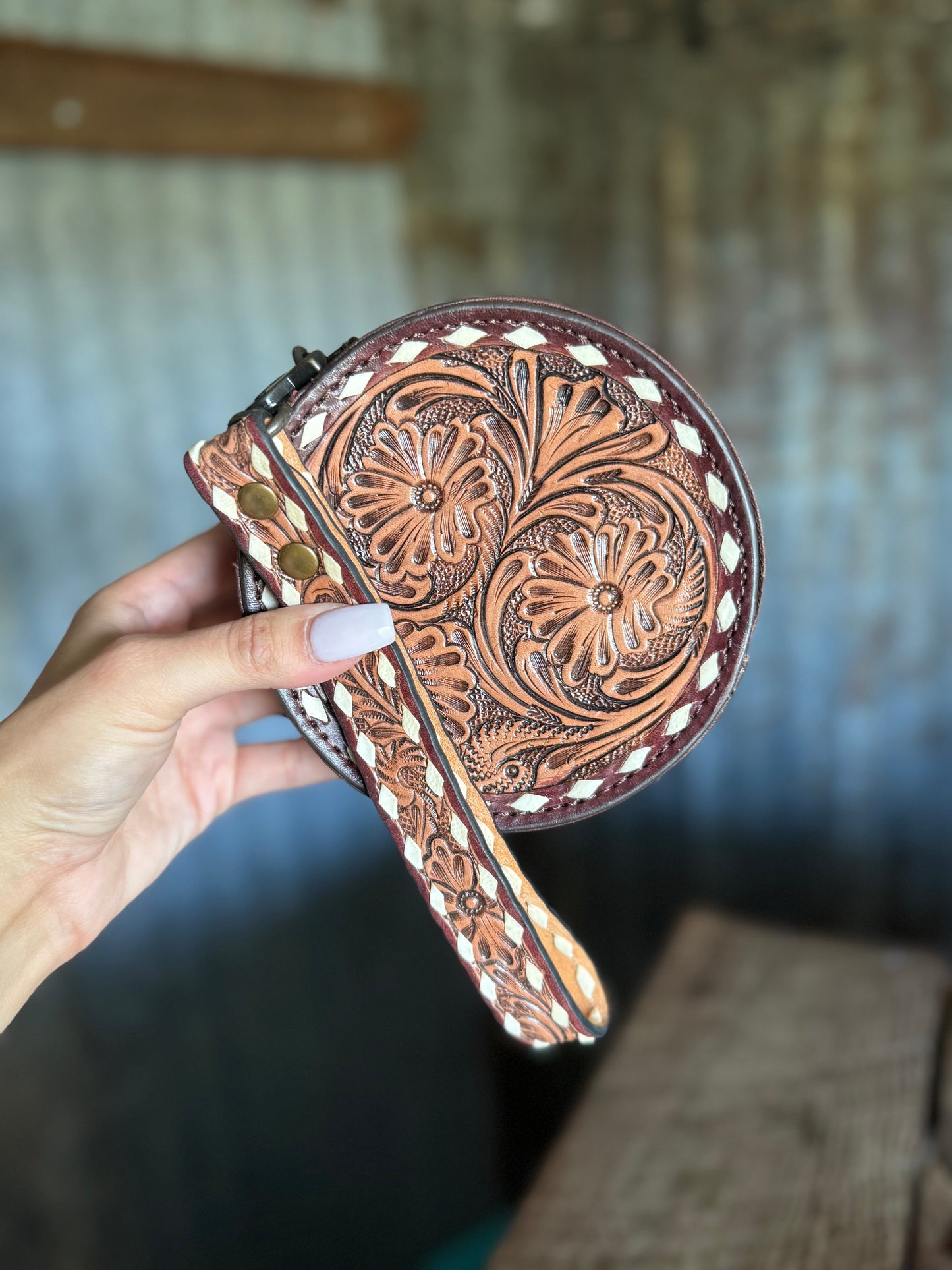 Tooled Leather Wristlet