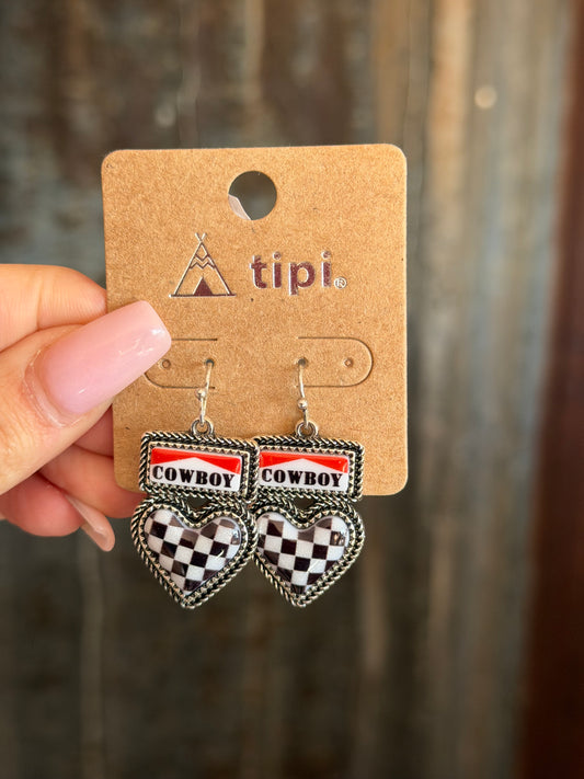 Cowboy Earrings - Checked Heart