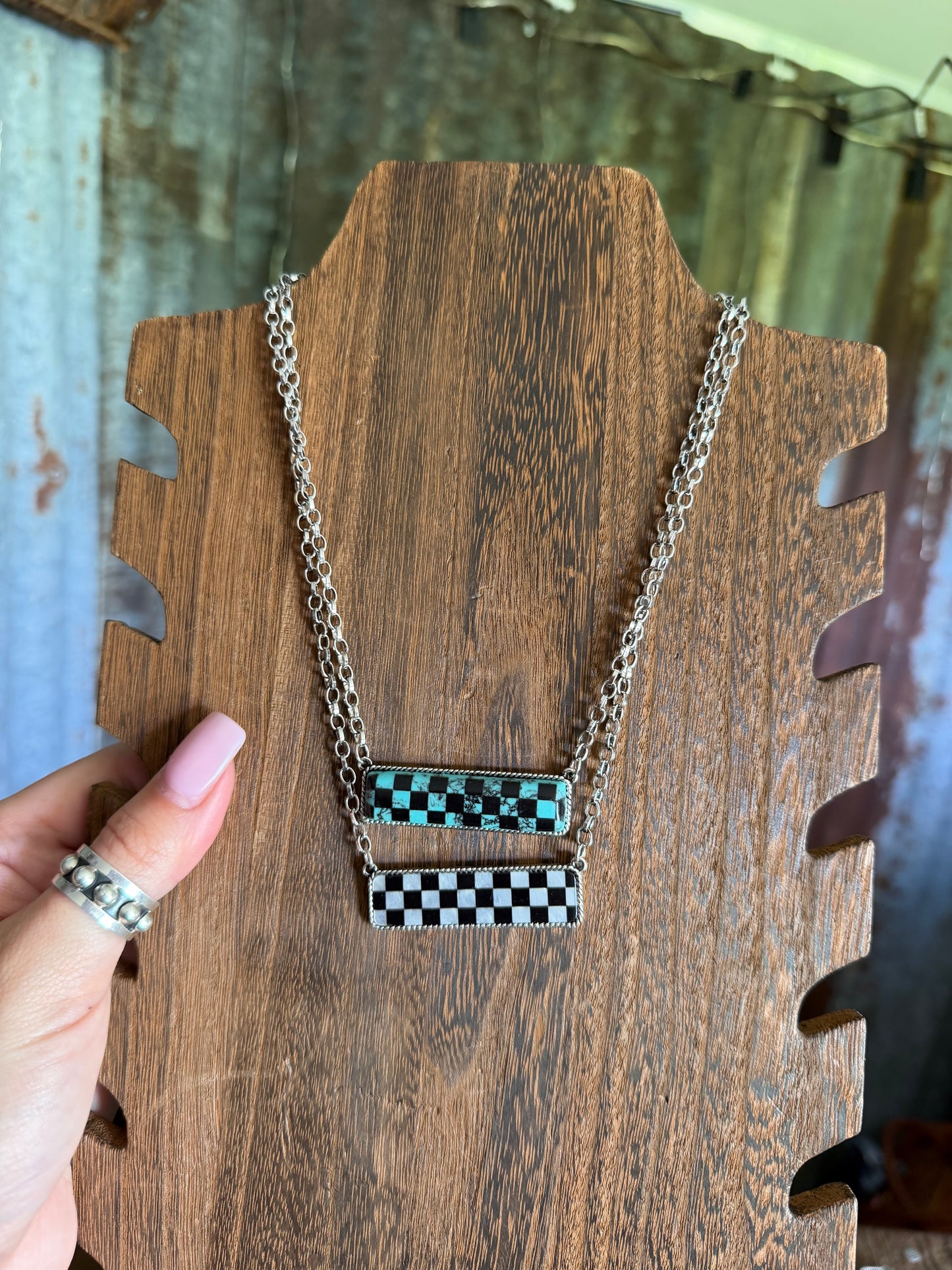 Checkered Bar Necklace