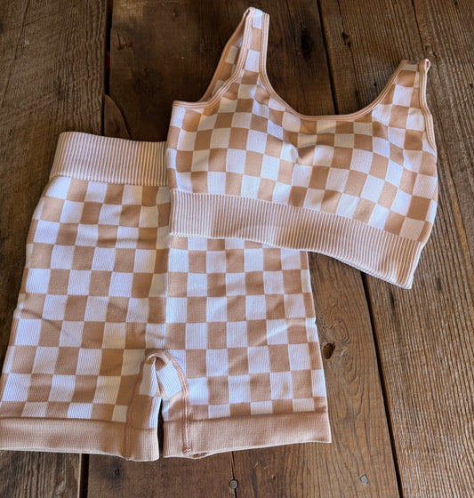Checkered Set - Tan / White