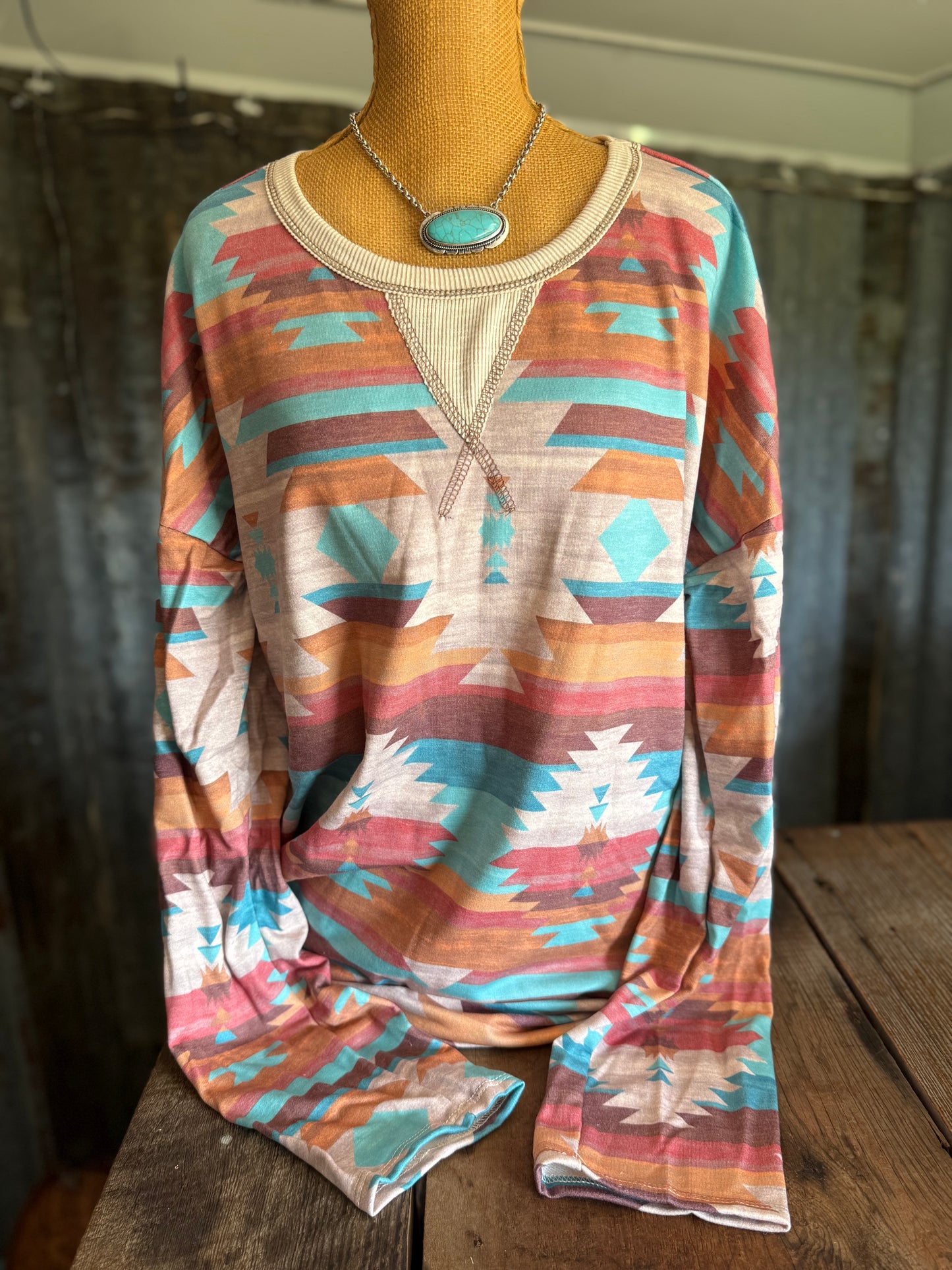 Multi Color Aztec Long Sleeve Top
