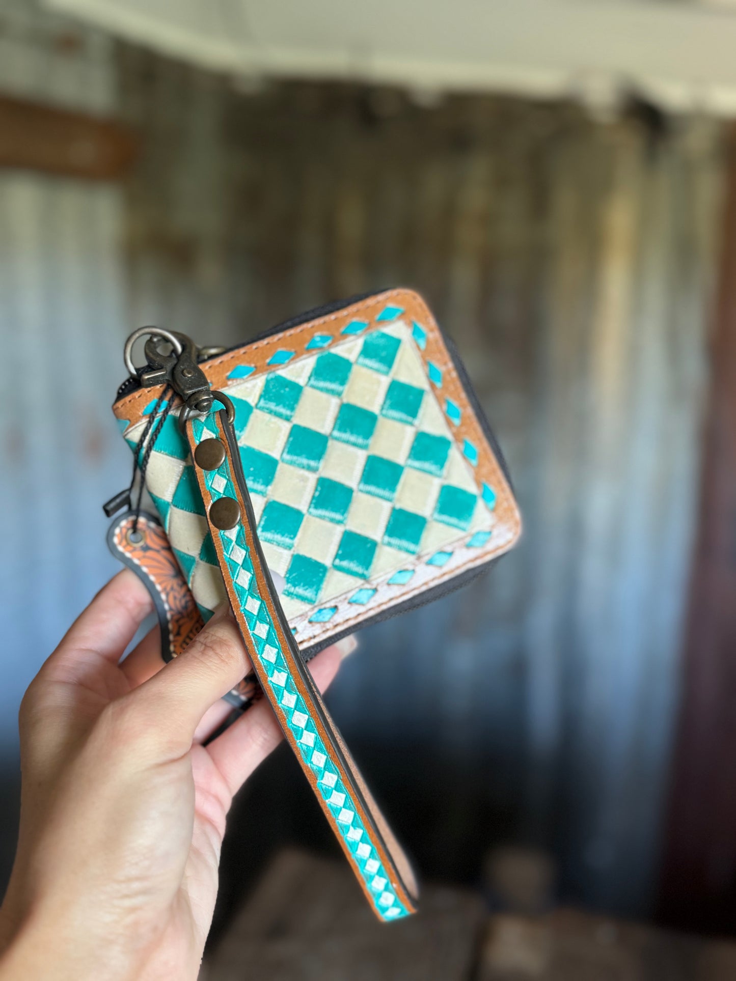 Checkered Wristlet Wallet