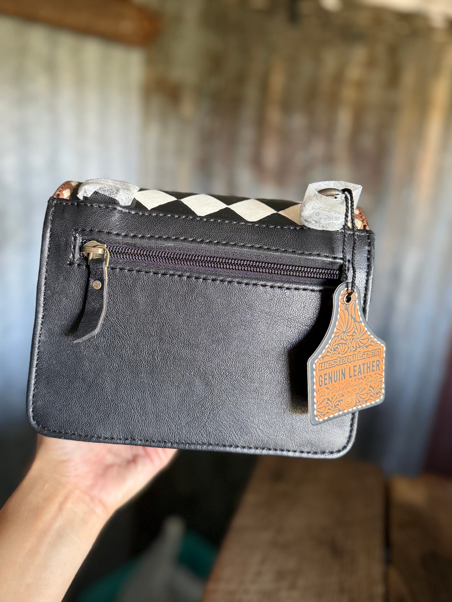 Checkered/ Cowhide Mini Crossbody