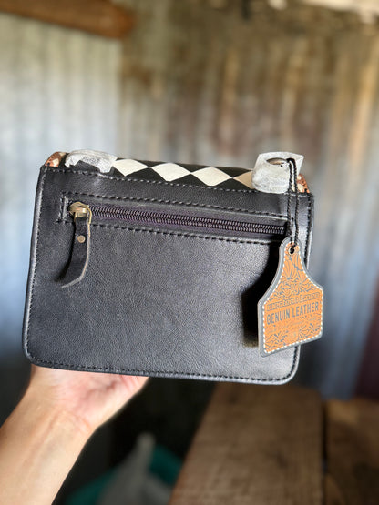 Checkered/ Cowhide Mini Crossbody