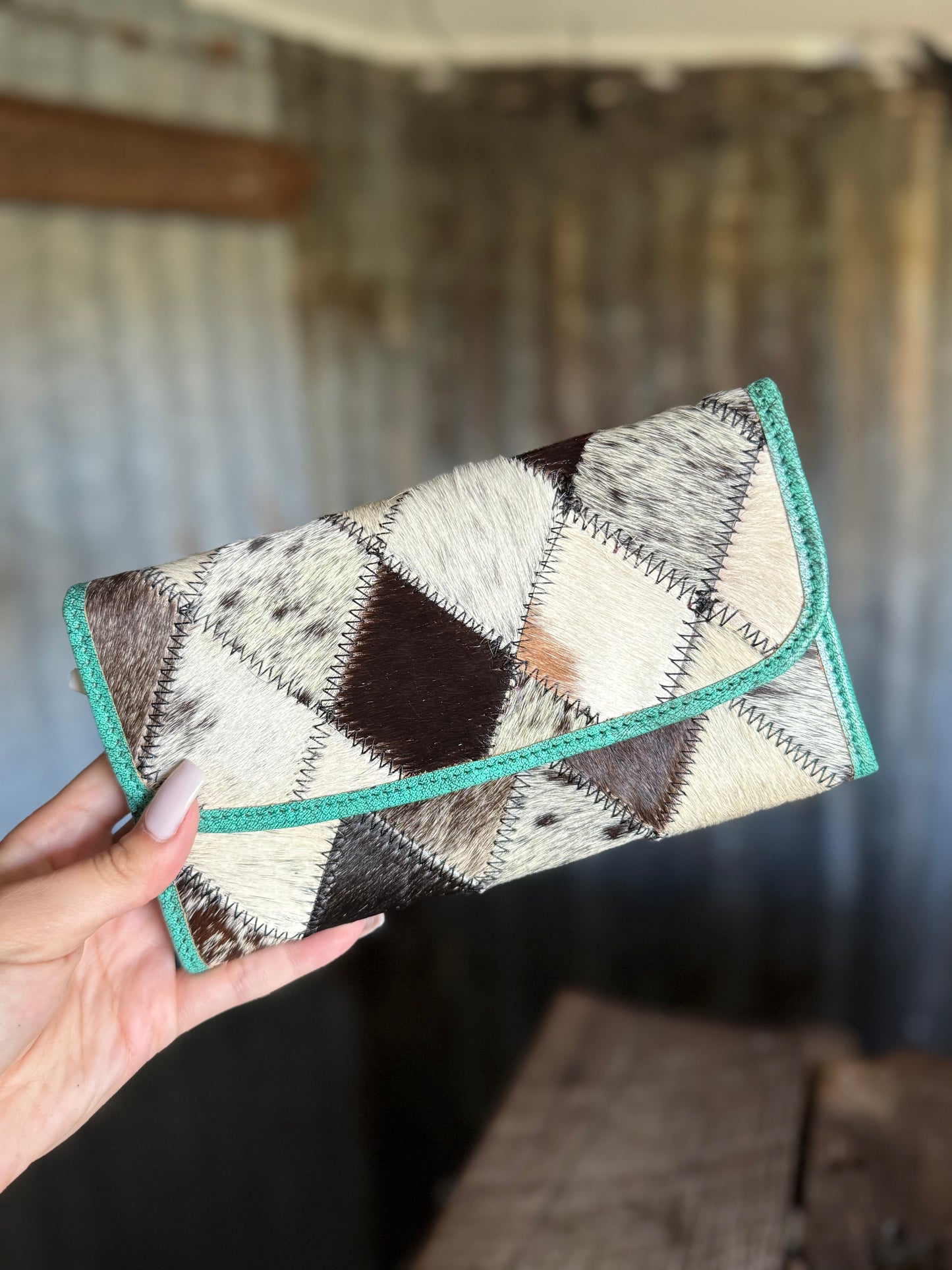Cowhide Wallet - Turquoise