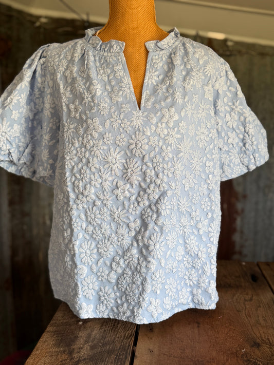 Embroidered Blue Top