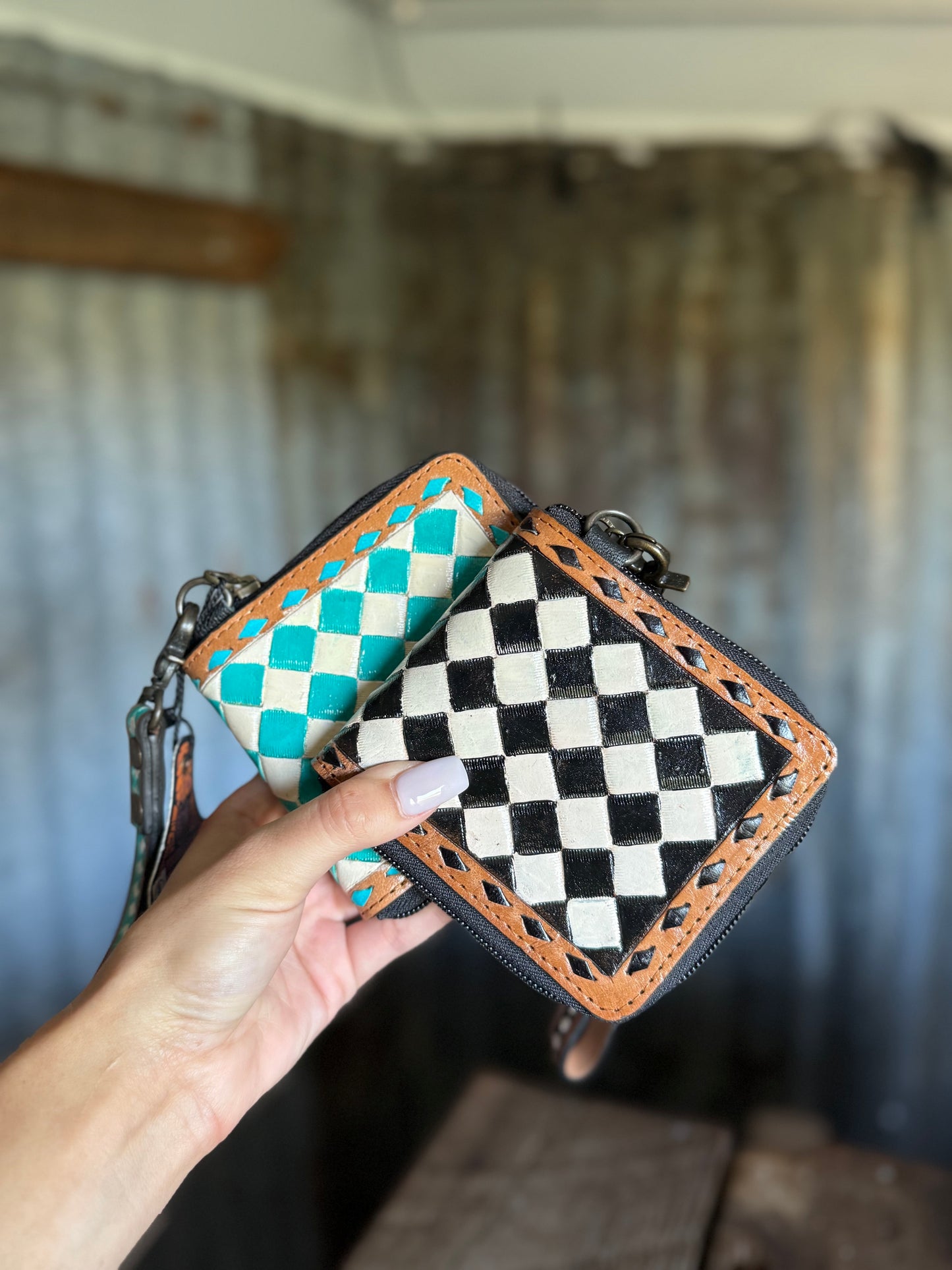 Checkered Wristlet Wallet