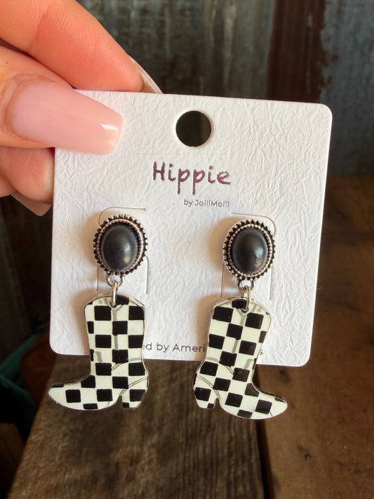 Checkered Boot Earrings