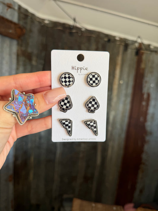 Checkered Earring Set - Black