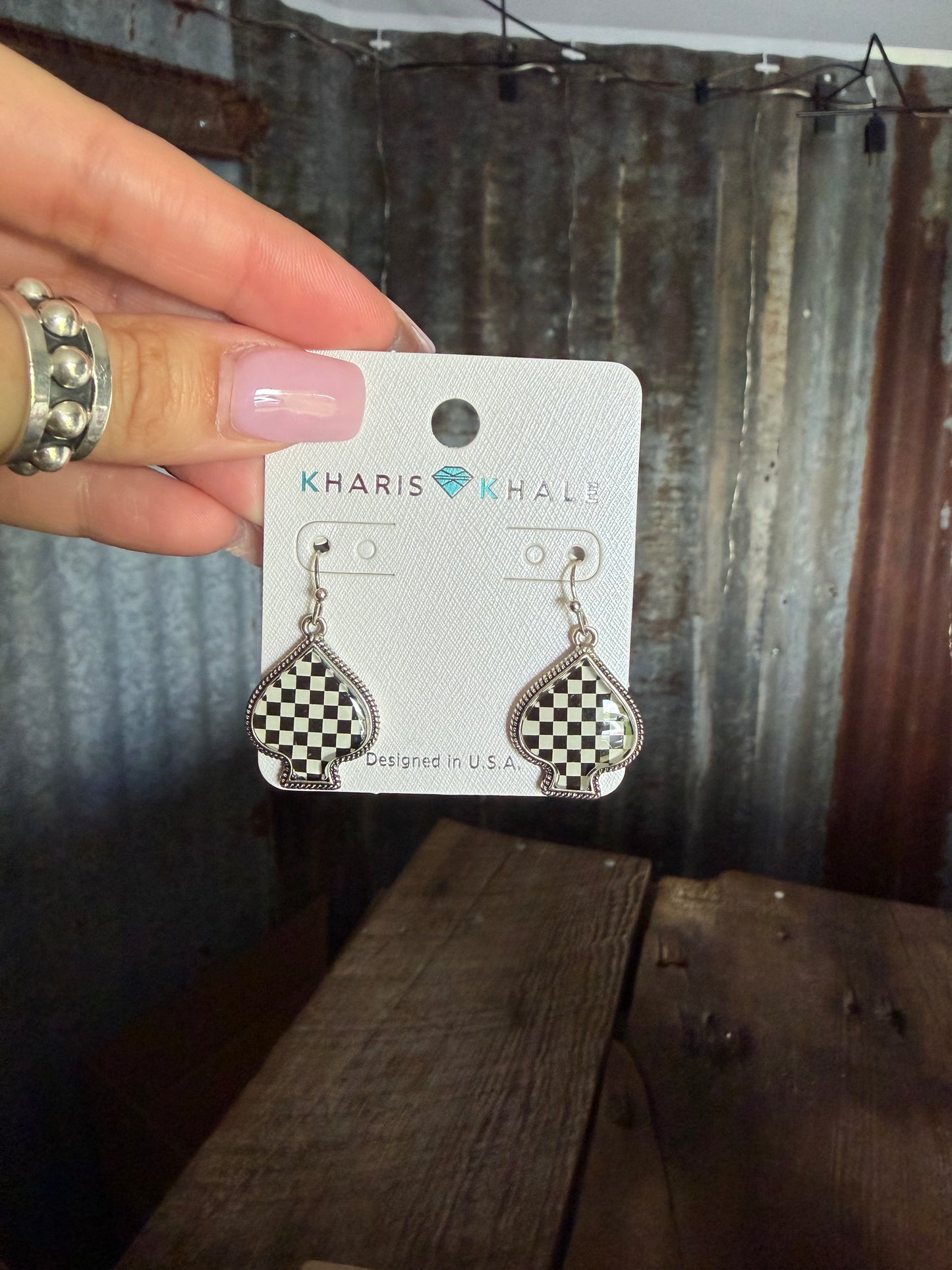 Checkered Spade Earrings