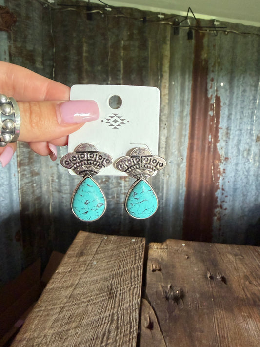 Spaceship Earrings - Turquoise
