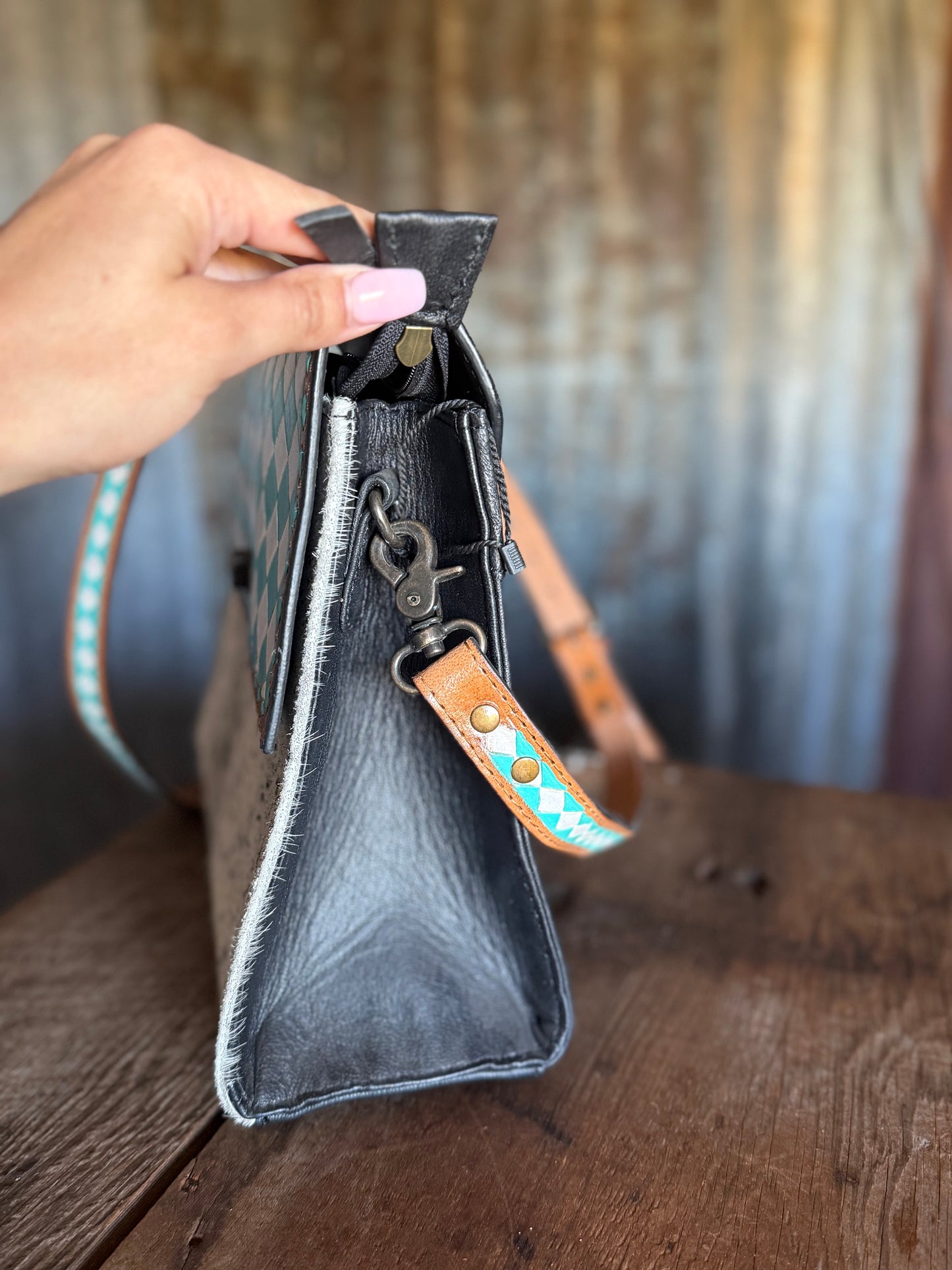 Checkered & Cowhide Cross Body