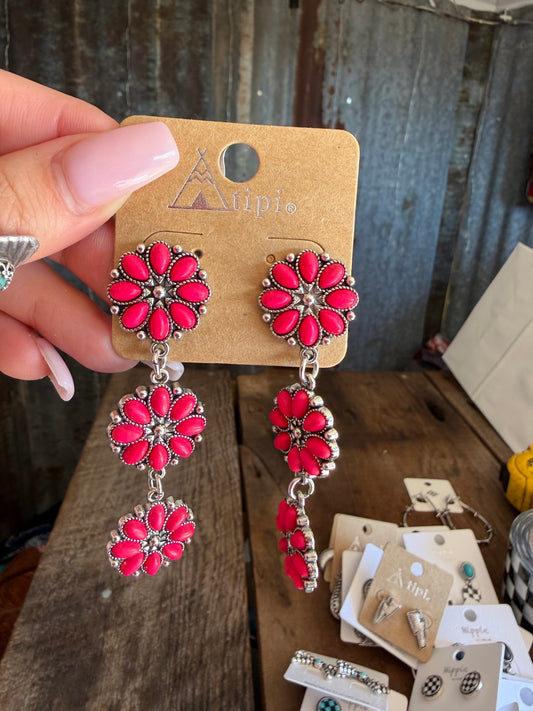 Pink Flower Dangle Earrings