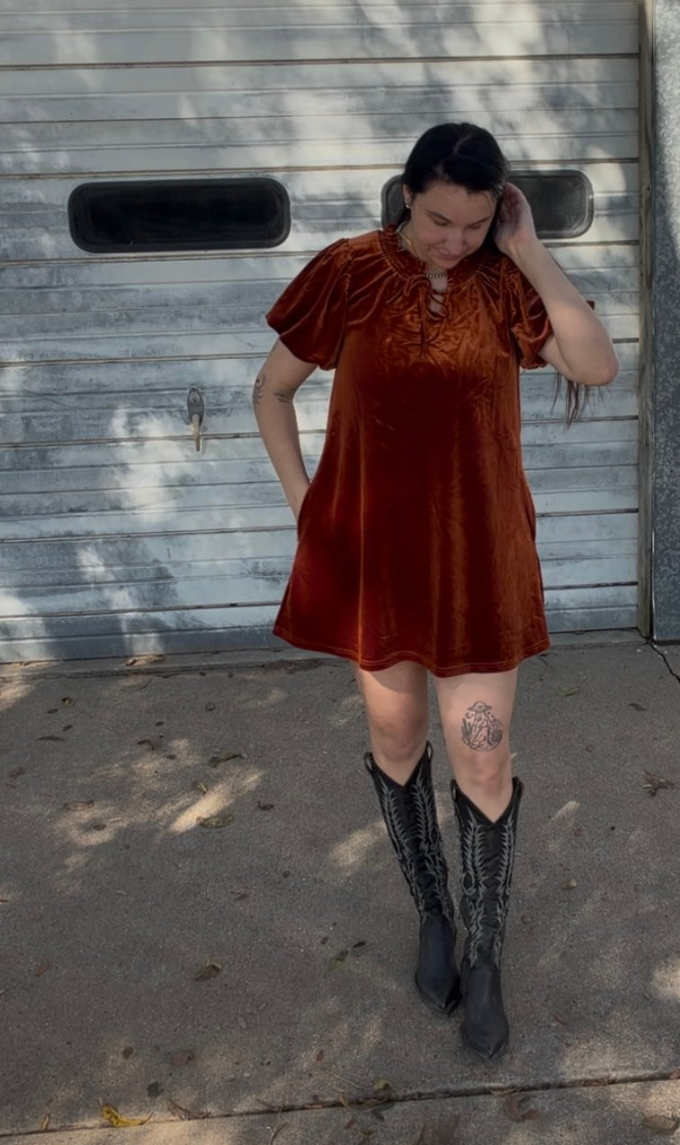 Holiday Velvet Dress - Rust