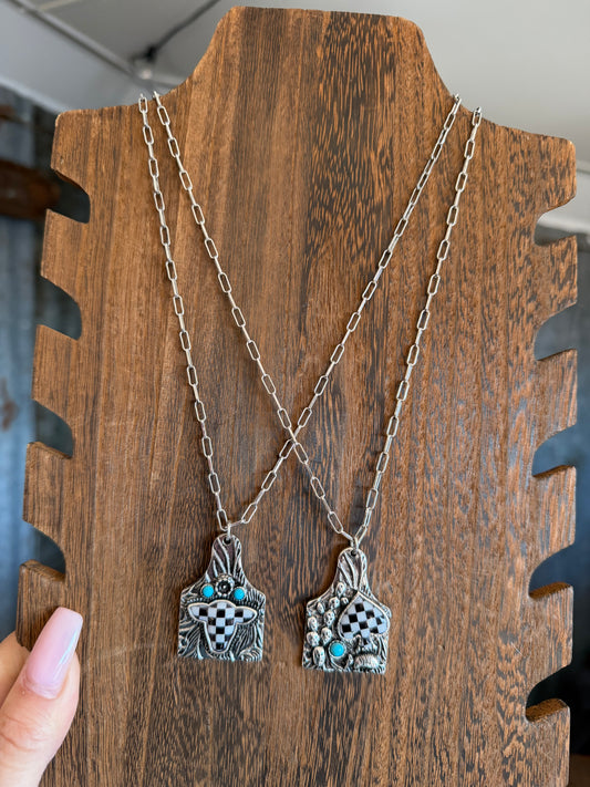 Ear Tag Checkered Necklace
