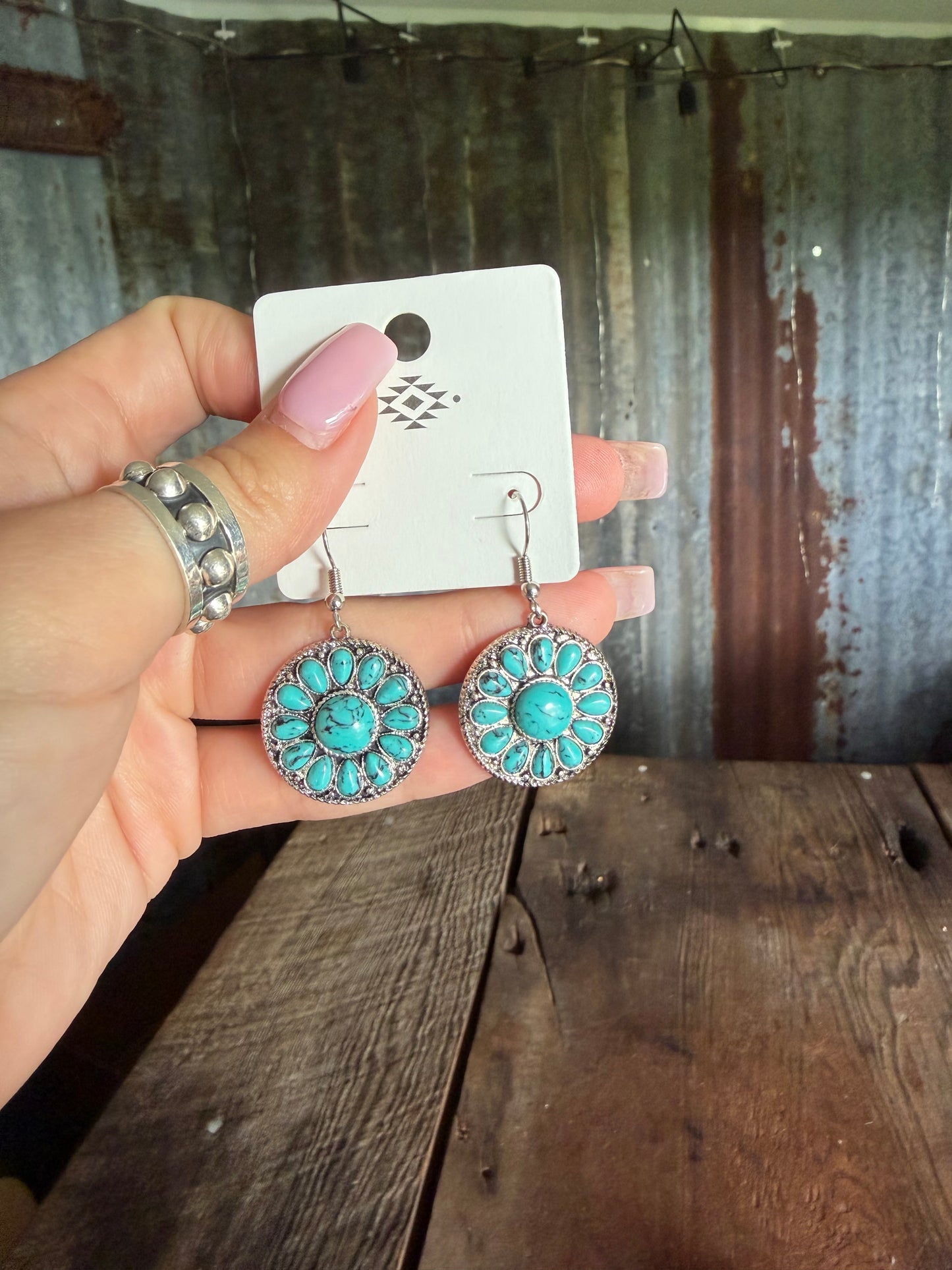 Turquoise Concho Earrings